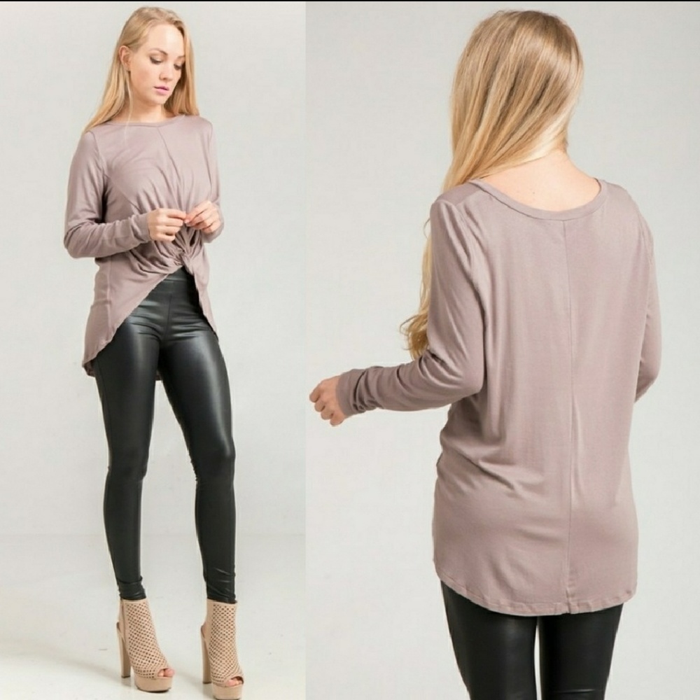 Hi-Low knot front top -Mocha - Picture 2 of 3